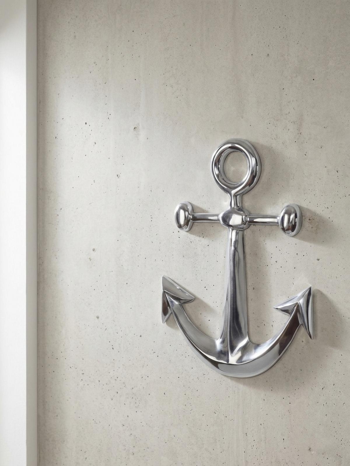 WANDDEKO Anker Aluminium silberfarben poliert 62,5 cm handgefertigt - Silberfarben, Metall (40/63/4cm) - KADIMA DESIGN