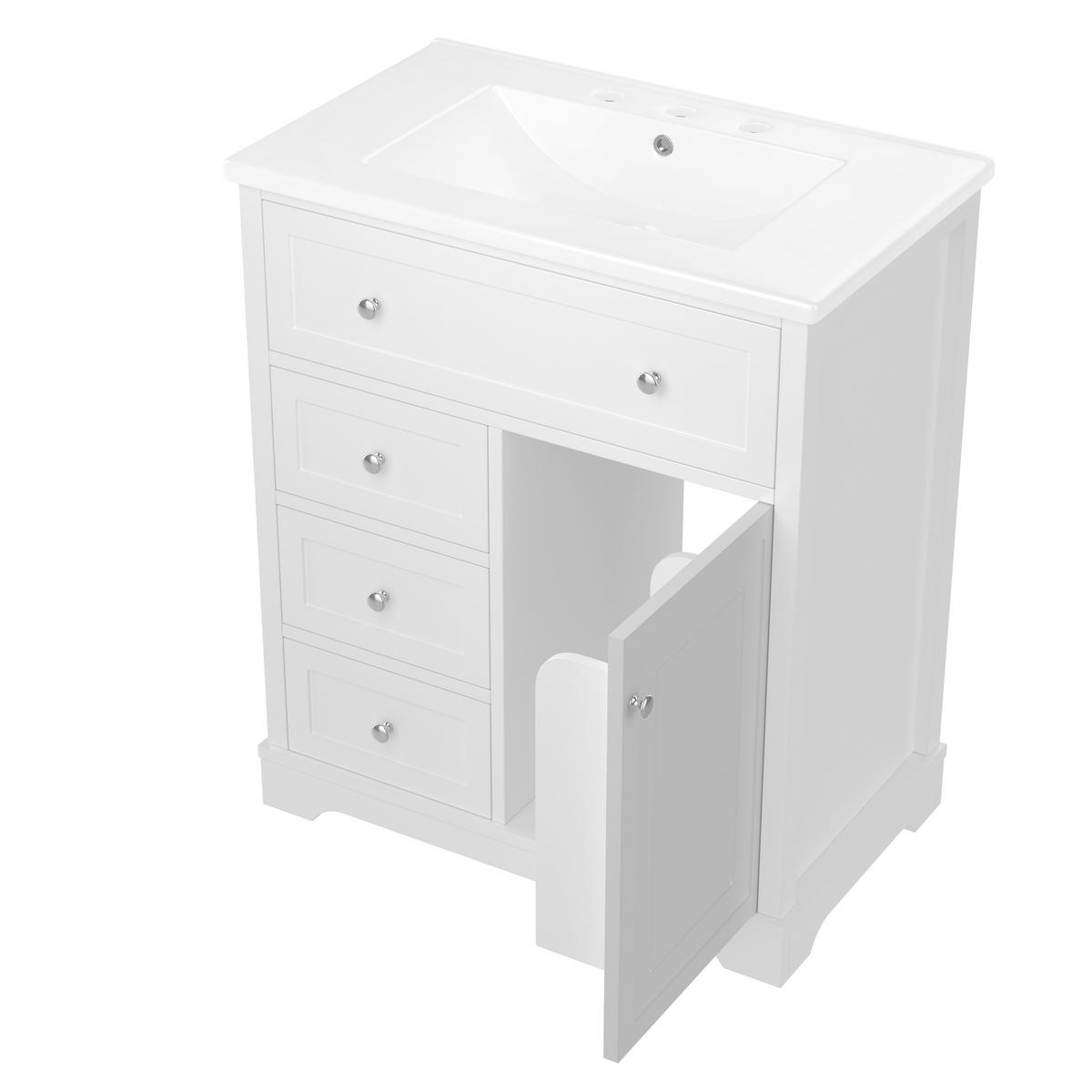 WASCHTISCH mit Unterschrank Weiß 76cm Standschrank mit Keramikbecken & 4 Schubladen - Weiß, Holzwerkstoff (76/87/46cm) - Urban Meuble