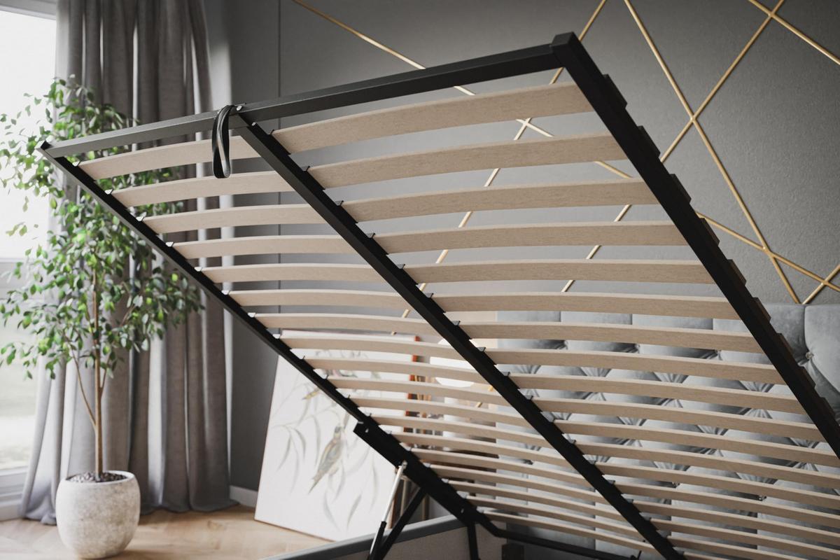 BETT 120x200 - Polsterbett mit Bettkasten und Metallrahmen - Elegant Betten - Weicher Jasminstoff - Kollektion Boston, Grau - Grau, Holz/Textil (120/200cm) - Alpi-Möbel