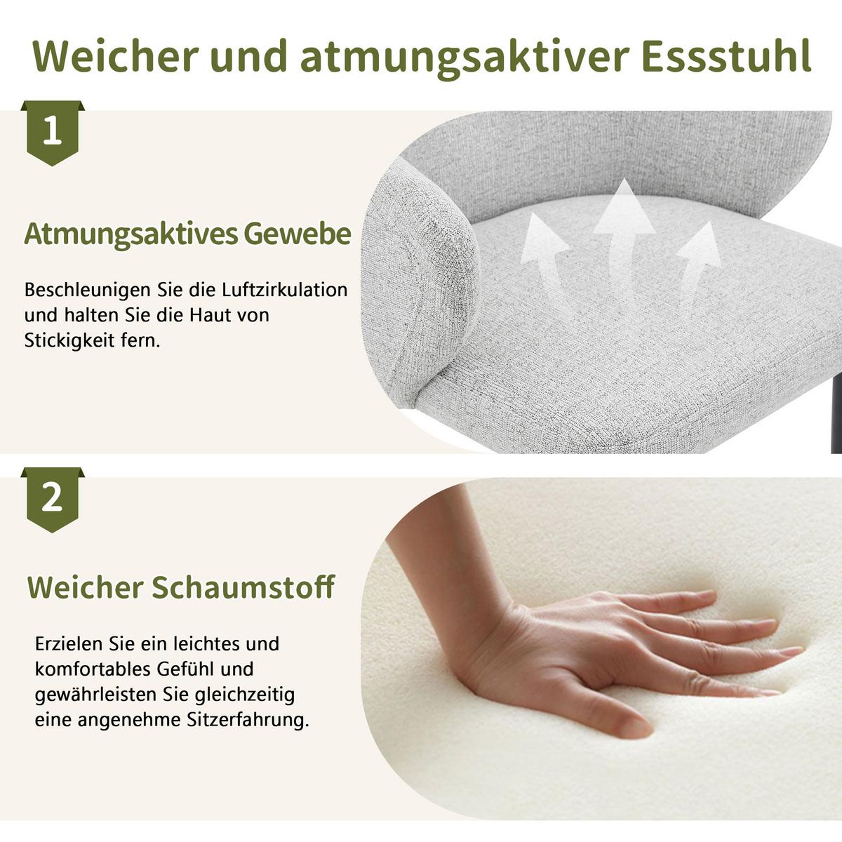 ESSZIMMERSTÜHLE 2er Set Stoff Hellgrau Umschließende Lehne Metallgestell - Hellgrau, Textil (53/83/56.5cm) - Urban Meuble