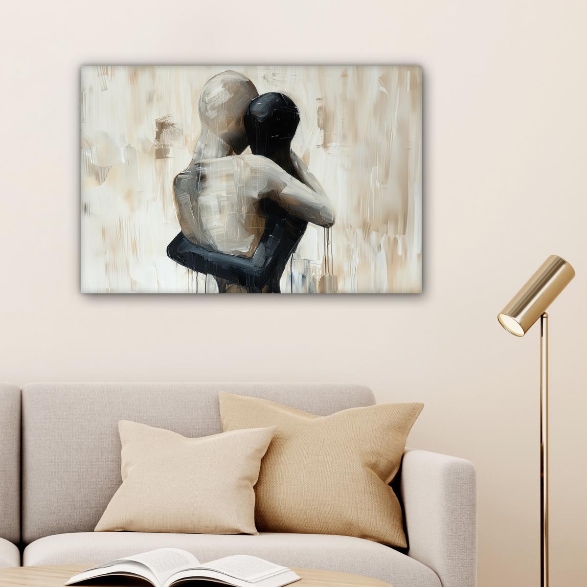 LEINWANDBILD Abstrakt - Liebe - Schwarz und weiß - Modern Gemälde 60x40 cm - Schwarz, Textil (60/40cm) - MuchoWow