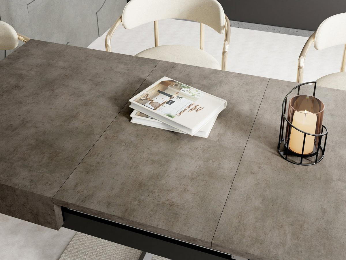 COUCHTISCH Cavetta U höhenverstellbar ausziehbar, Dunkelgrauer Chicago Beton 120-200/80/27-76 cm - Dunkelgrau/Schwarz, Holzwerkstoff/Metall (80/200/76cm) - WFL GROUP