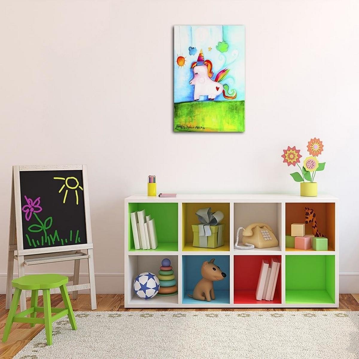 WANDBILD Einhorn 80x120cm - Multicolor, Textil (80/120cm) - Feeby
