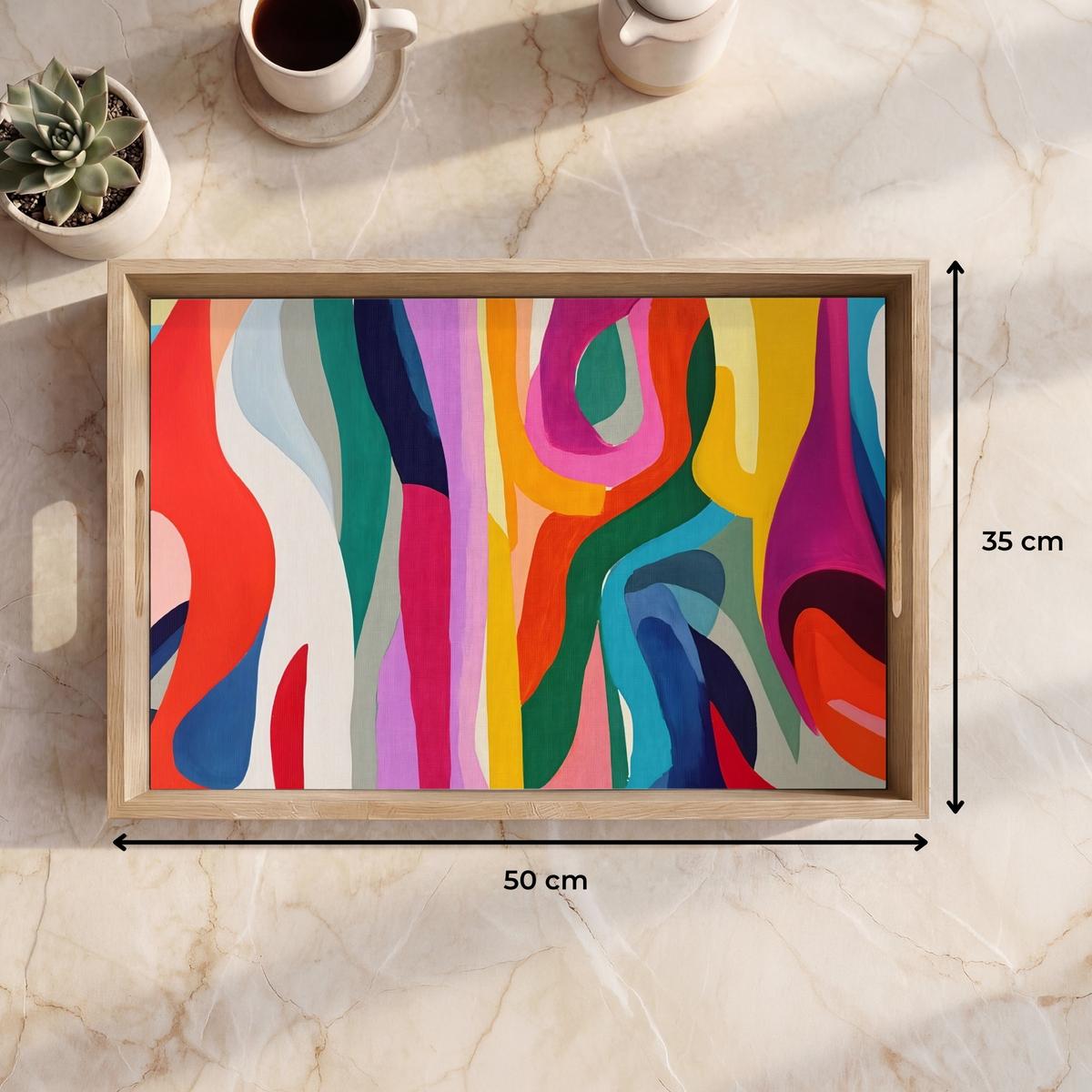 TABLETT Abstrakt - Bunt - Wellen - Linien 50x35 cm - Multicolor, Holz (50/5/5cm) - OnlyWow