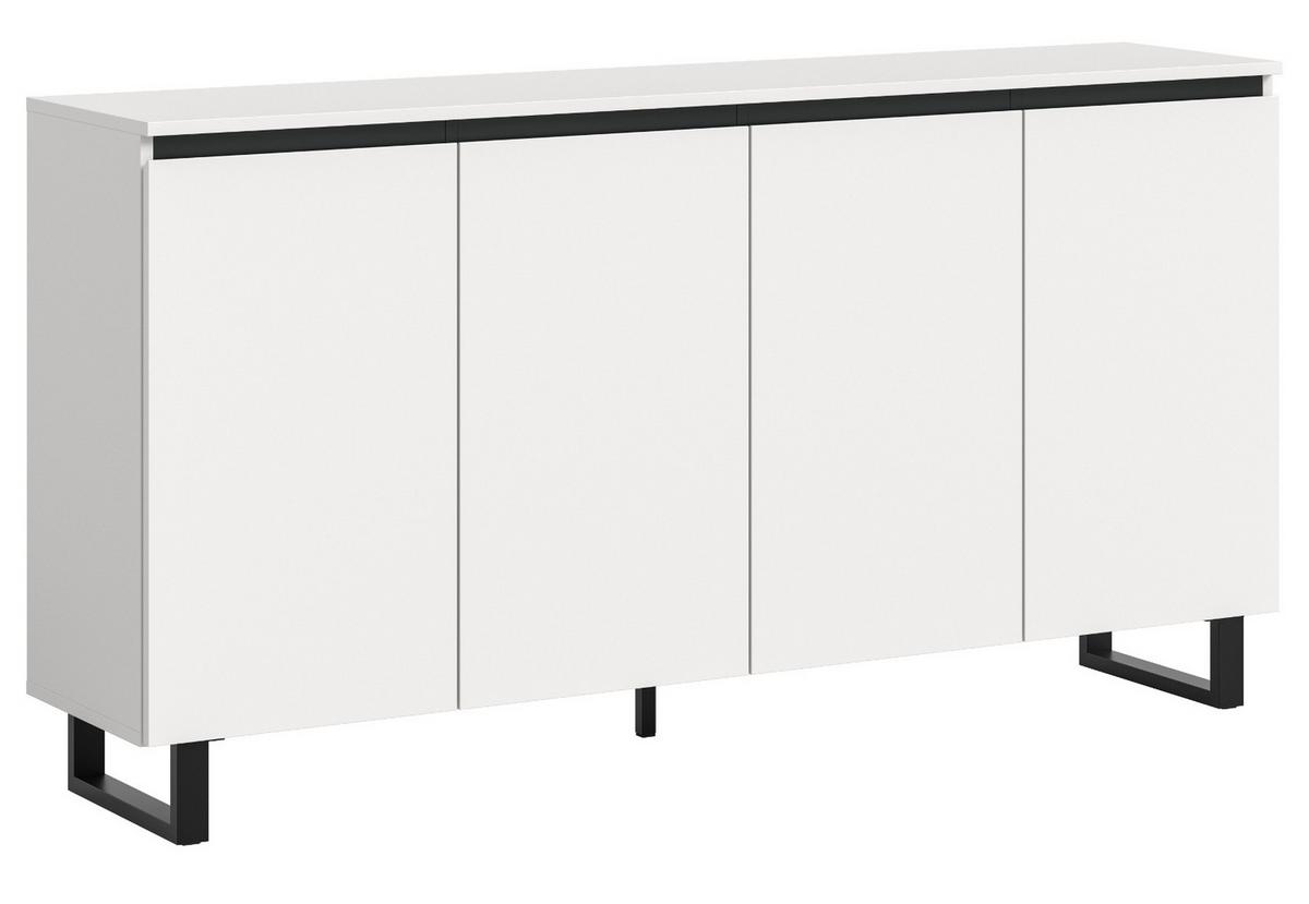 SIDEBOARD Weiß mit Schwarz, Kommode 4 Türen / 8 Fächer 160 cm mit Soft-Close - Schwarz/Weiß, Holzwerkstoff/Metall (160/84/36cm) - Inn.Furn