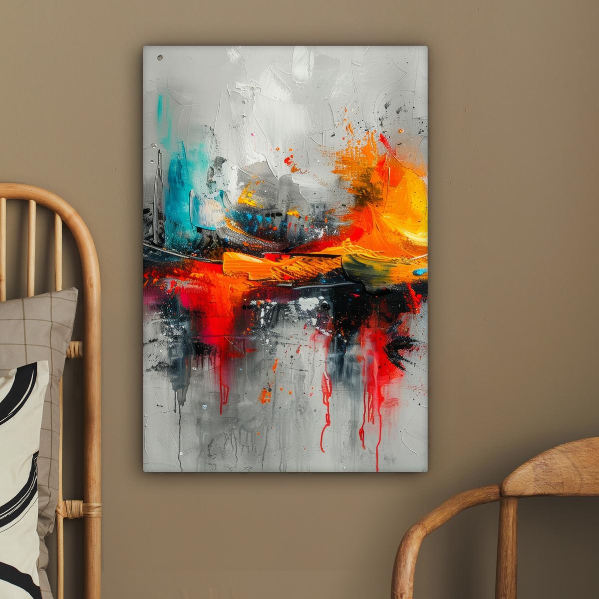 LEINWANDBILD Moderne Kunst - Orange - Grau - Abstrakt Wanddeko Schlafzimmer 60x90 cm - Hellgrau, Textil (60/90cm) - MuchoWow