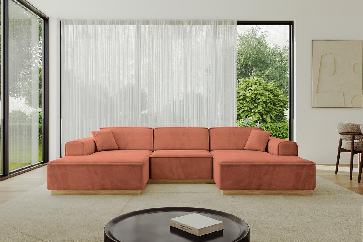 WOHNLANDSCHAFT IREA-U1-v2 - 301x165x80 cm Apricot - Koralle, Holzwerkstoff/Textil (301/80/165cm) - ALTDECOR