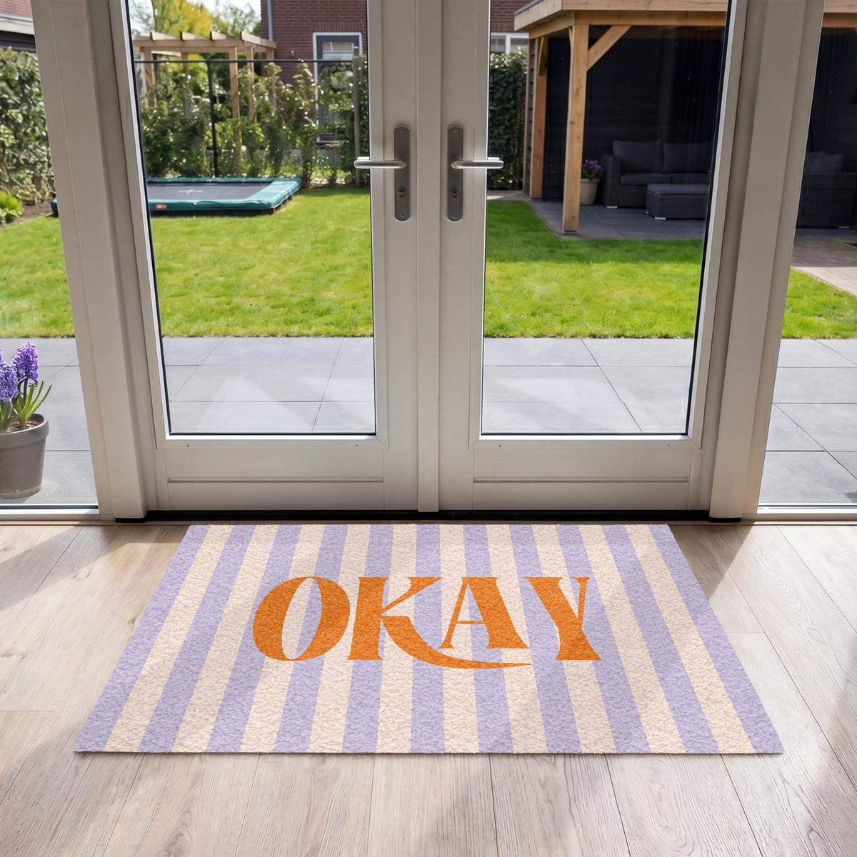 FUSSMATTE Lila – Orange – Streifen – Okay 120x80 cm - Flieder, Kunststoff (120/0.4cm) - MuchoWow