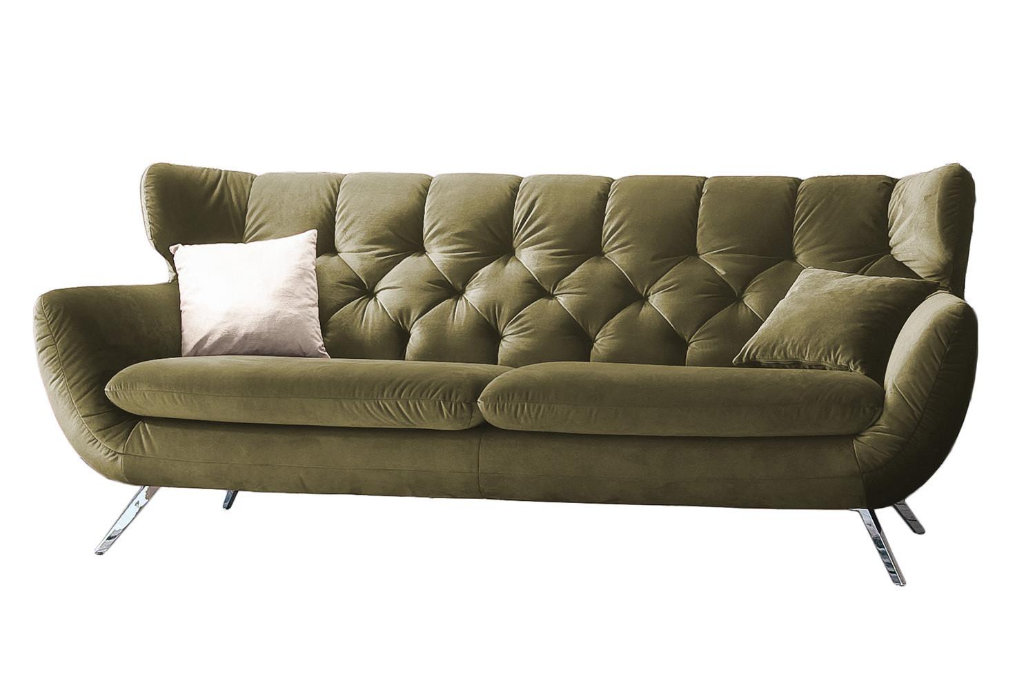SOFA CHARME Grün Velvet - Schwarz/Olivgrün, Textil (225/94/95cm) - KAWOLA
