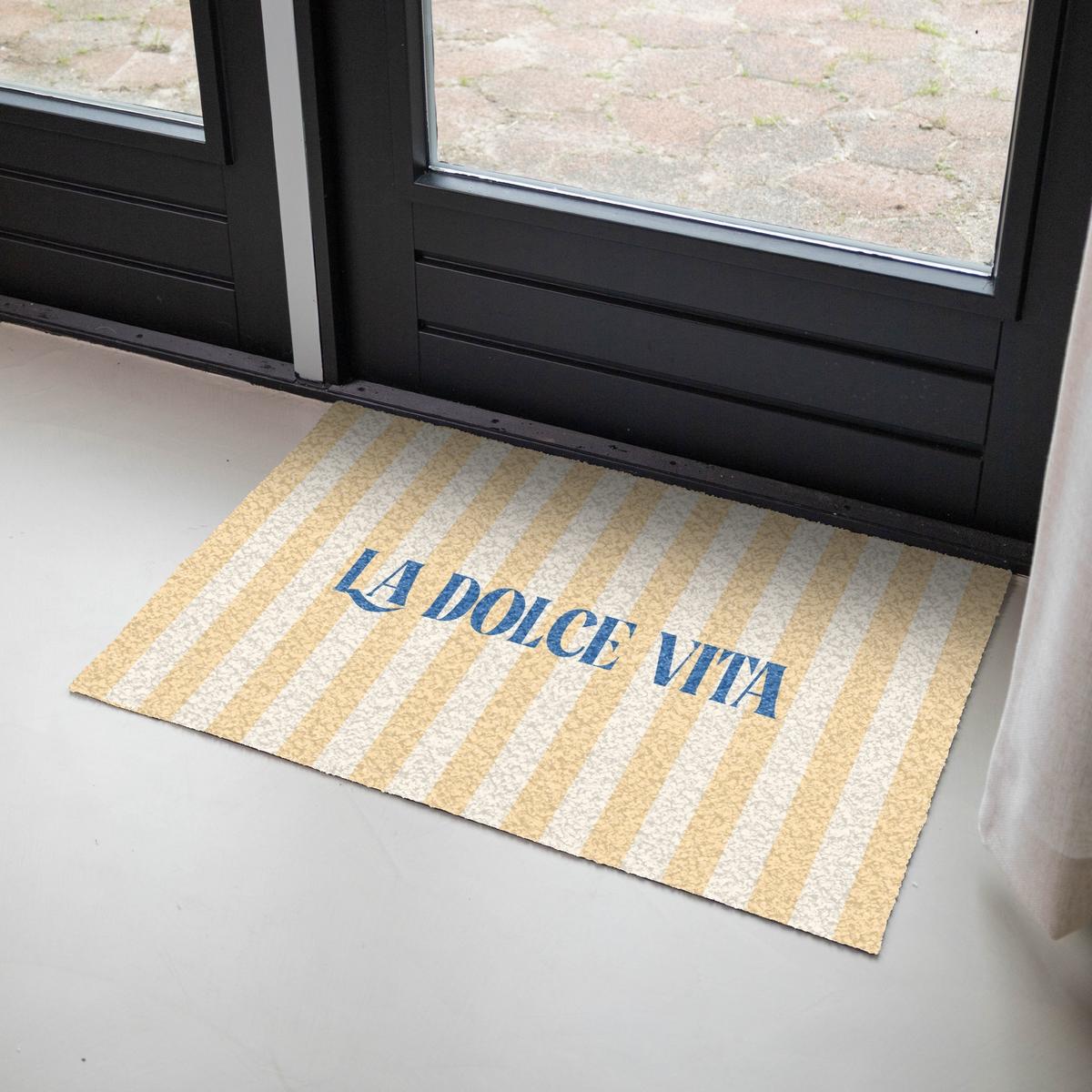 FUSSMATTE Blau – Gelb – Streifen – La Dolce Vita 90x60 cm - Hellgelb, Kunststoff (90/0.4cm) - MuchoWow