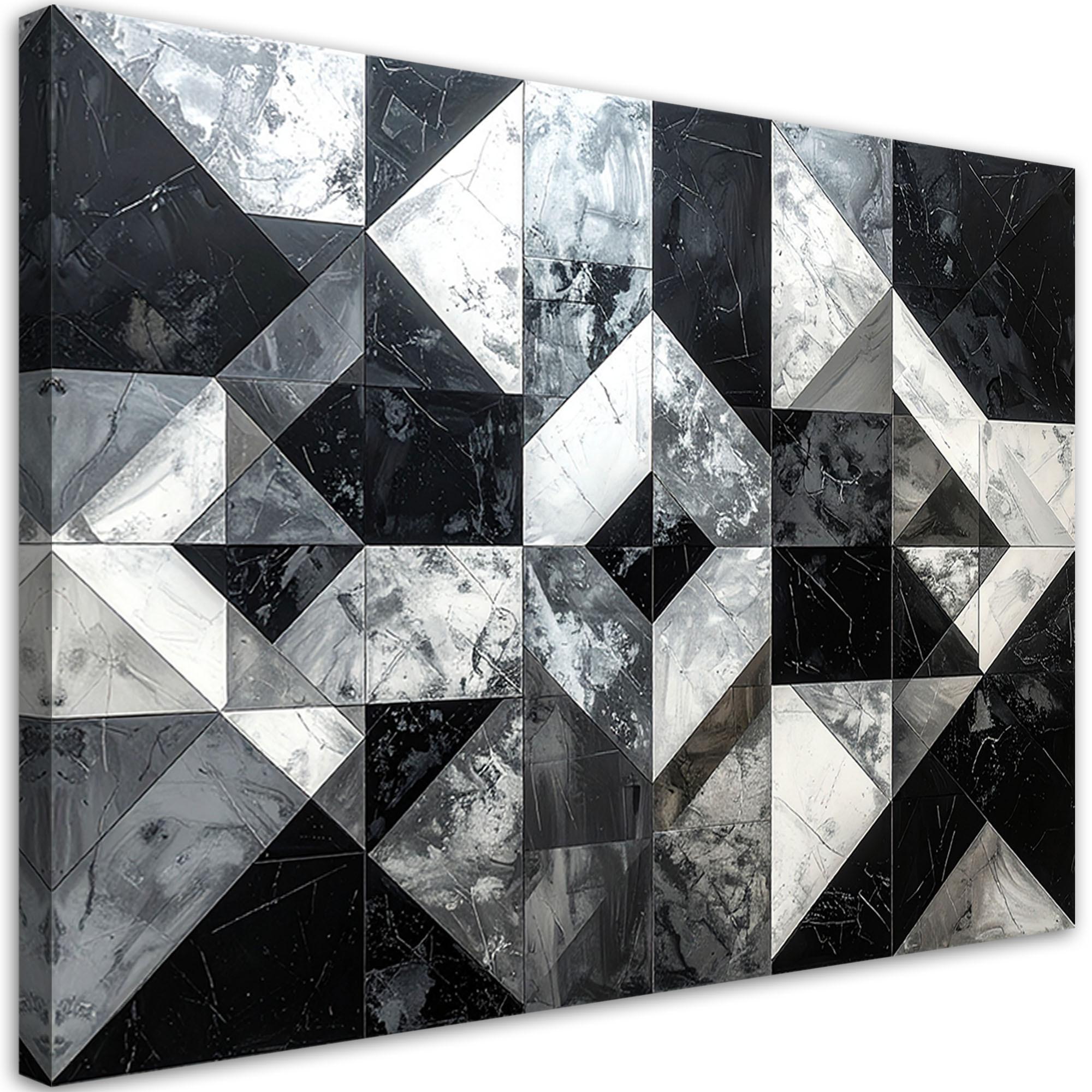 LEINWANDBILD, Schwarze und weiße geometrische Abstrakt - Schwarz, Textil (90/60cm) - Feeby