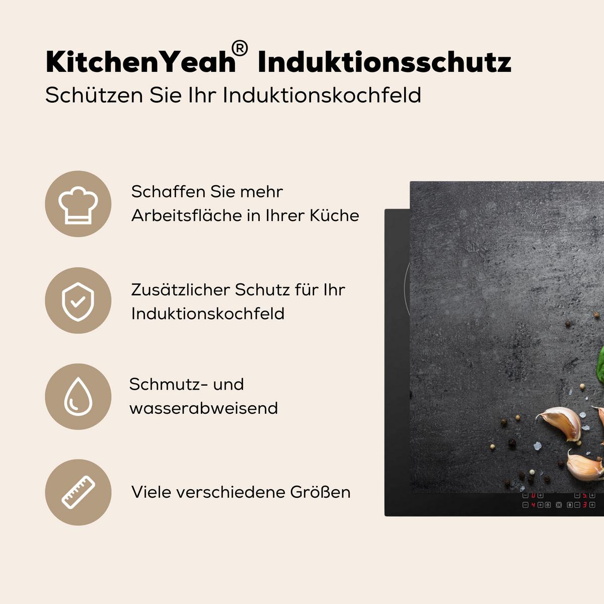 HERDABDECKPLATTE Limette - Kräuter - Gewürze - Grün - Grau - Beton Induktionsmatte 77x59 cm - Grün, Kunststoff (77/59/0.2cm) - MuchoWow