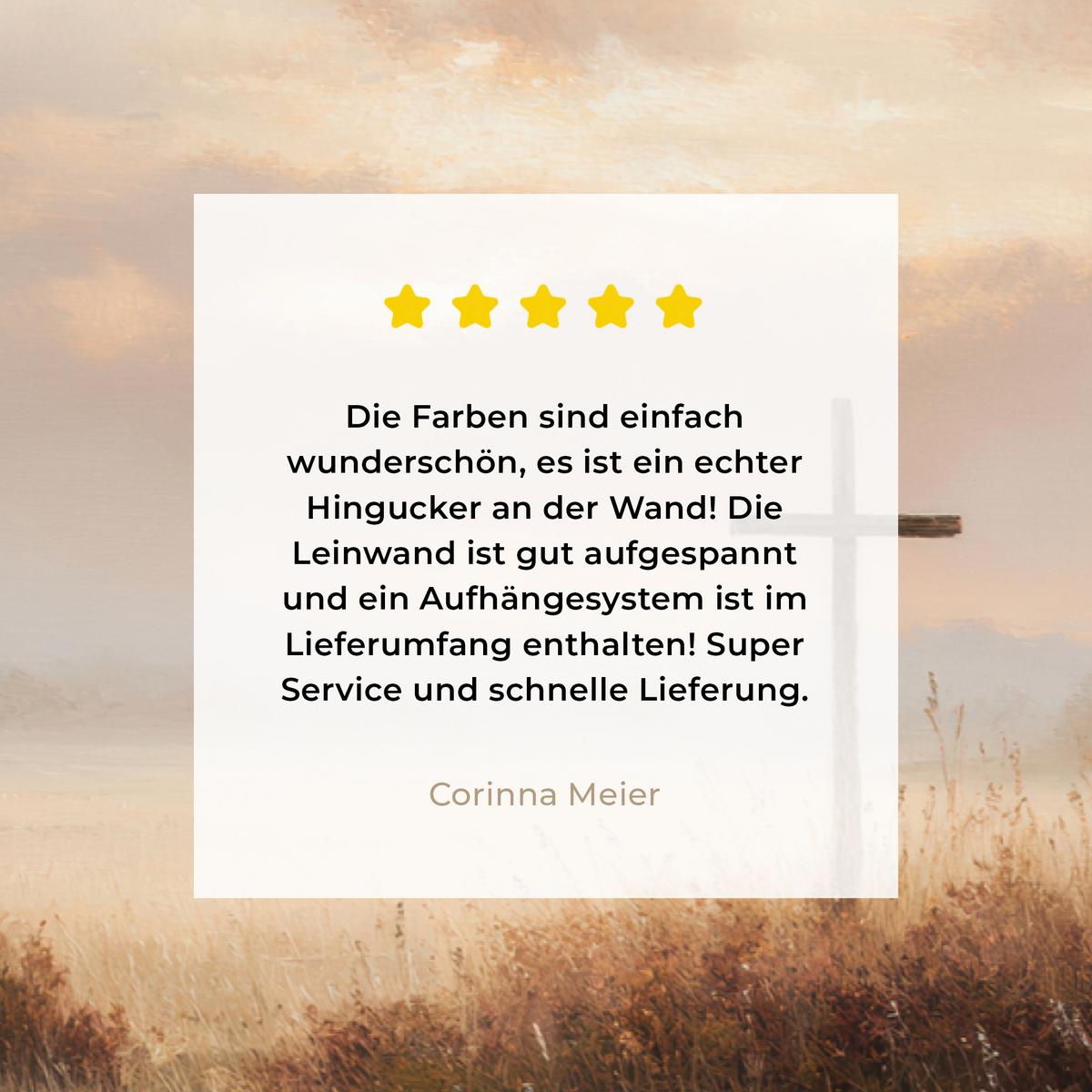LEINWANDBILD Gras - Morgennebel - Kreuz - Christentum Deko Schlafzimmer 30x20 cm - Beige, Textil (30/20cm) - MuchoWow