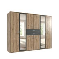 DREHTÜRENSCHRANK Kleiderschrank B273/H210/T58 cm mit Passepartout, Schubkästen & 2 Spiegeltüren, Eiche Dekor mit Absetzungen in Grafit / 22603 - Eichefarben/Silberfarben, Holzwerkstoff/Kunststoff (273/210/58cm) - luma-home