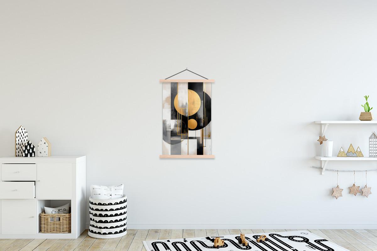 POSTER MIT MAGNETLEISTEN Abstrakt - Gold - Silber - Formen - Ästhetisch - Modern Wandbild Schlafzimmer 60x90 cm - Goldfarben, Textil (60/90/0.15cm) - MuchoWow