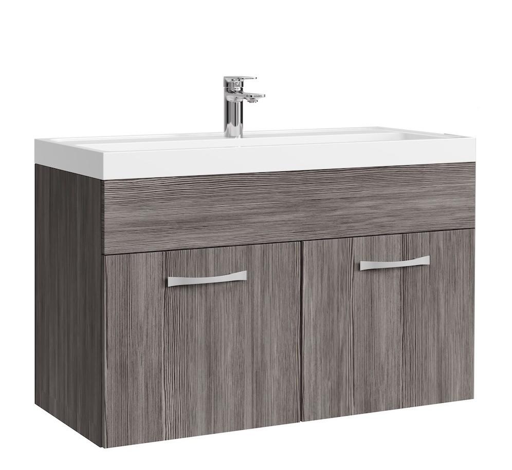 BADMÖBEL-SET Paso 2 Teile Grau Eiche - 80 x 35 x 55 cm - Eichefarben/Grau, Holz (80/55/40cm) - Badplaats