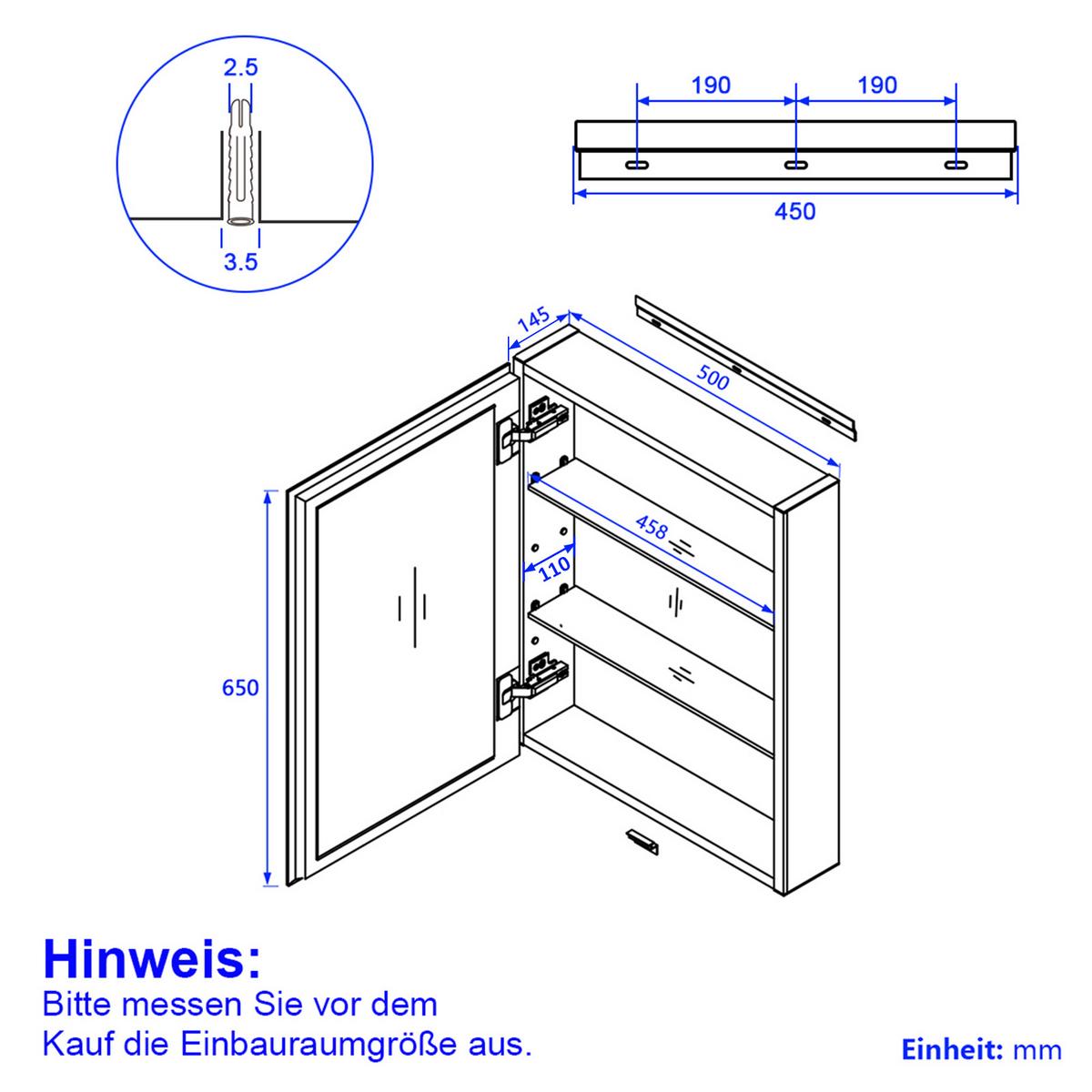 SPIEGELSCHRANK 1-türig Schwarz 50/65/14,5 cm - Schwarz, Metall (50/65/14.5cm) - EMKE