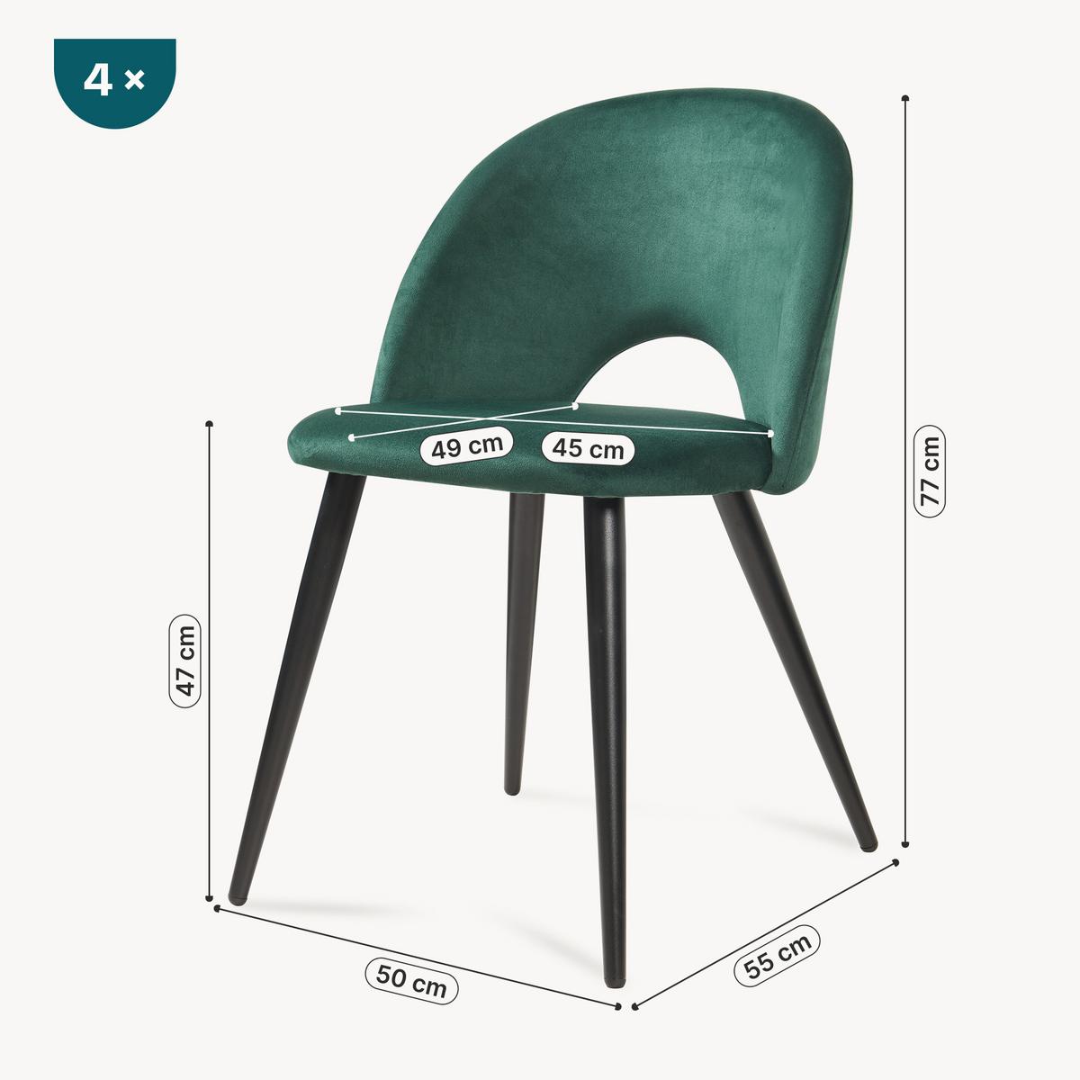 ESSZIMMERSTUHL-SET 4 TLG. Karijoki - Dunkelgrün/Schwarz, Textil/Metall (50/77/55cm) - [en.casa]