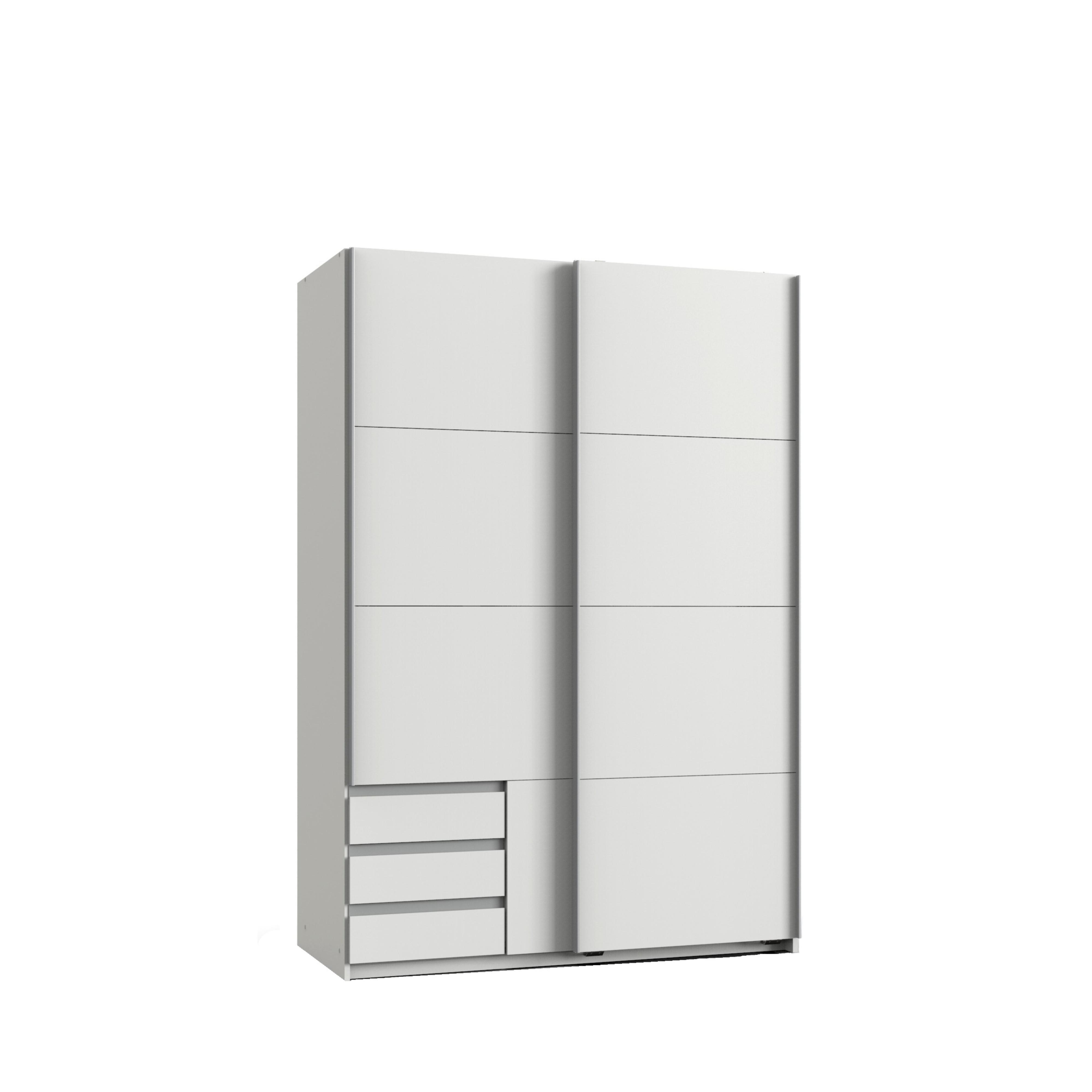 SCHWEBETÜRENSCHRANK 2-türig B135/H198/T65 cm, Kleiderschrank in Weiß mit sichtbaren Schubkästen / 22660 - Alufarben/Weiß, Holz/Holzwerkstoff (135/198/65cm) - luma-home