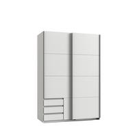 SCHWEBETÜRENSCHRANK 2-türig B135/H198/T65 cm, Kleiderschrank in Weiß mit sichtbaren Schubkästen / 22660 - Alufarben/Weiß, Holz/Holzwerkstoff (135/198/65cm) - luma-home