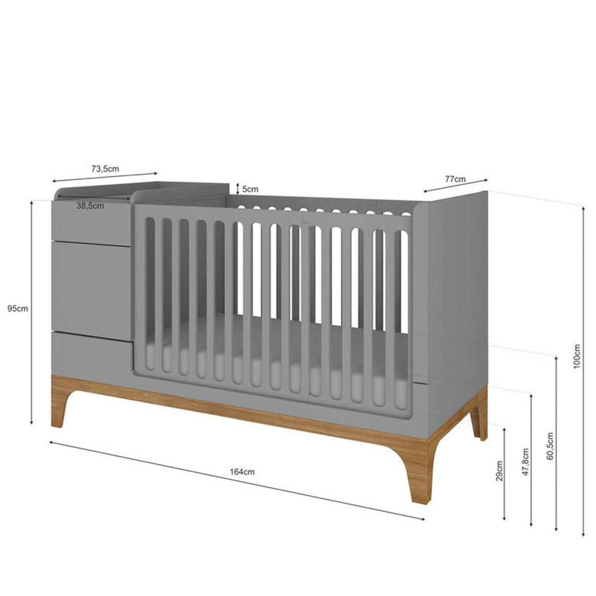 GITTERBETT 70/120 Grau und Holz - Grau, Holzwerkstoff (70/120cm) - Petits-meubles
