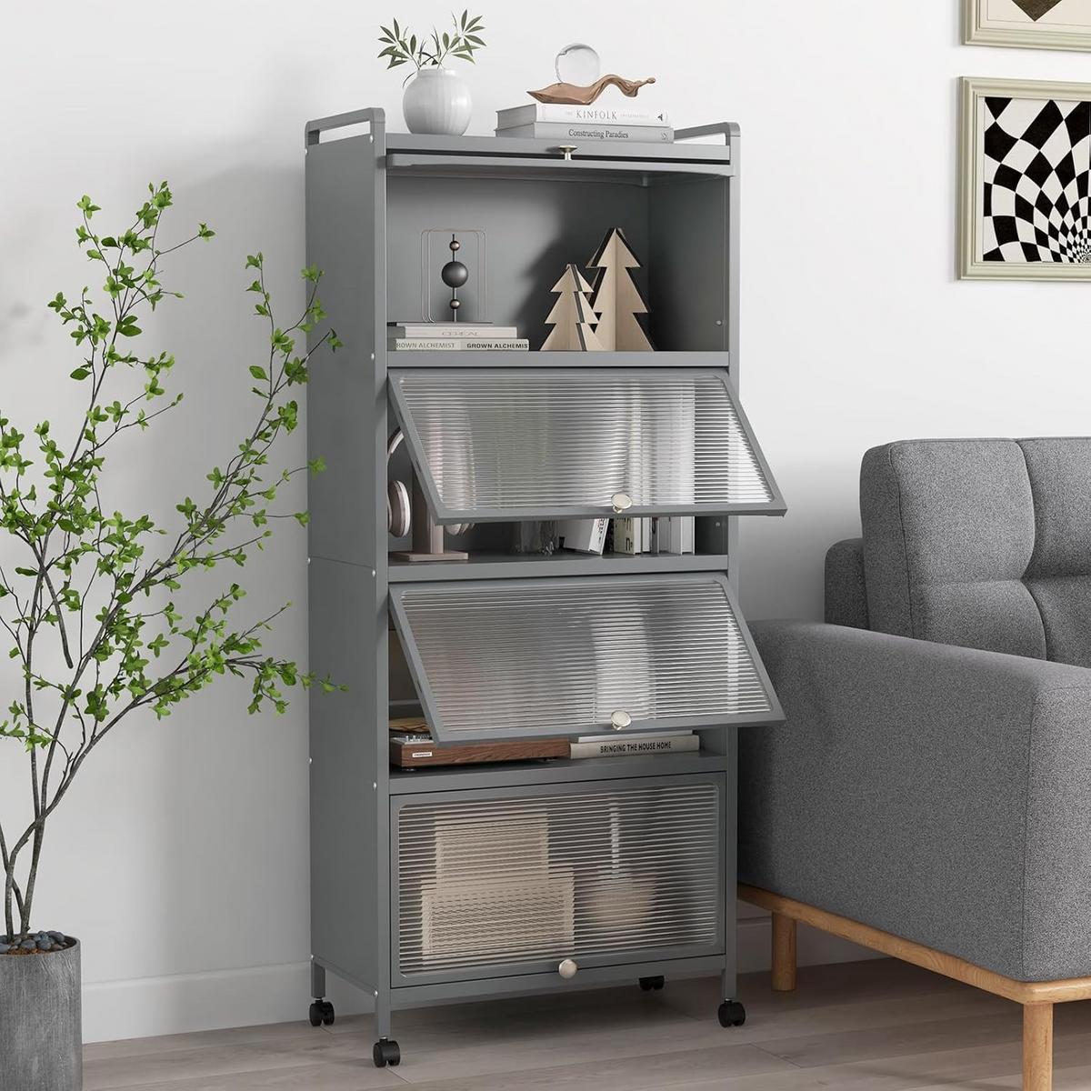 KUCHENSCHRANK Grau - Grau, Metall (60/154/32cm) - COSTWAY