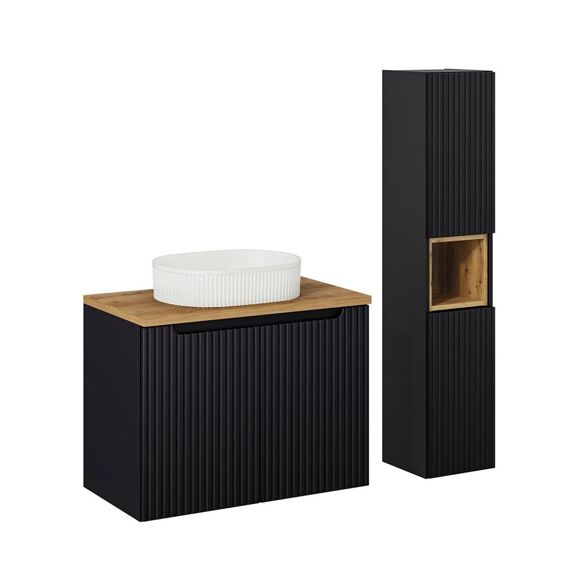 BADMÖBEL 80cm Riva 2er-Set Schwarz und Holz - Schwarz, Holzwerkstoff (80/57/40cm) - Petits-meubles