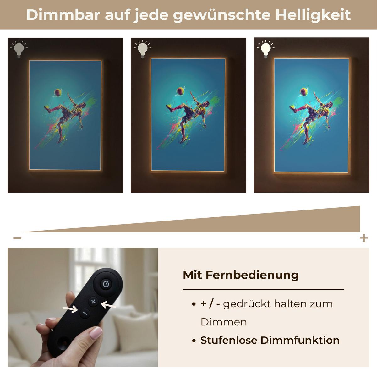 NACHTTISCHLAMPE MIT AKKU Fußballer - Farbspritzer - Farbenfroh - Ball 60x90 cm - Blau, Holzwerkstoff (8/60/90cm) - OnlyWow
