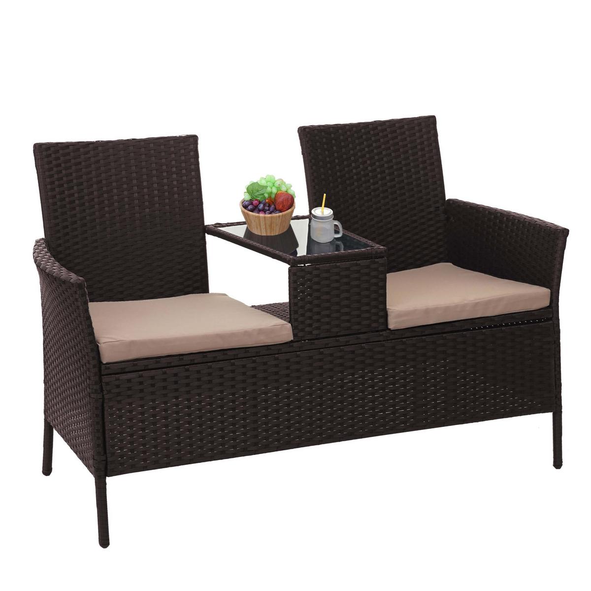 POLY-RATTAN SITZBANK Braun, Beige - Beige/Braun, Kunststoff (132/84/55cm) - MCW