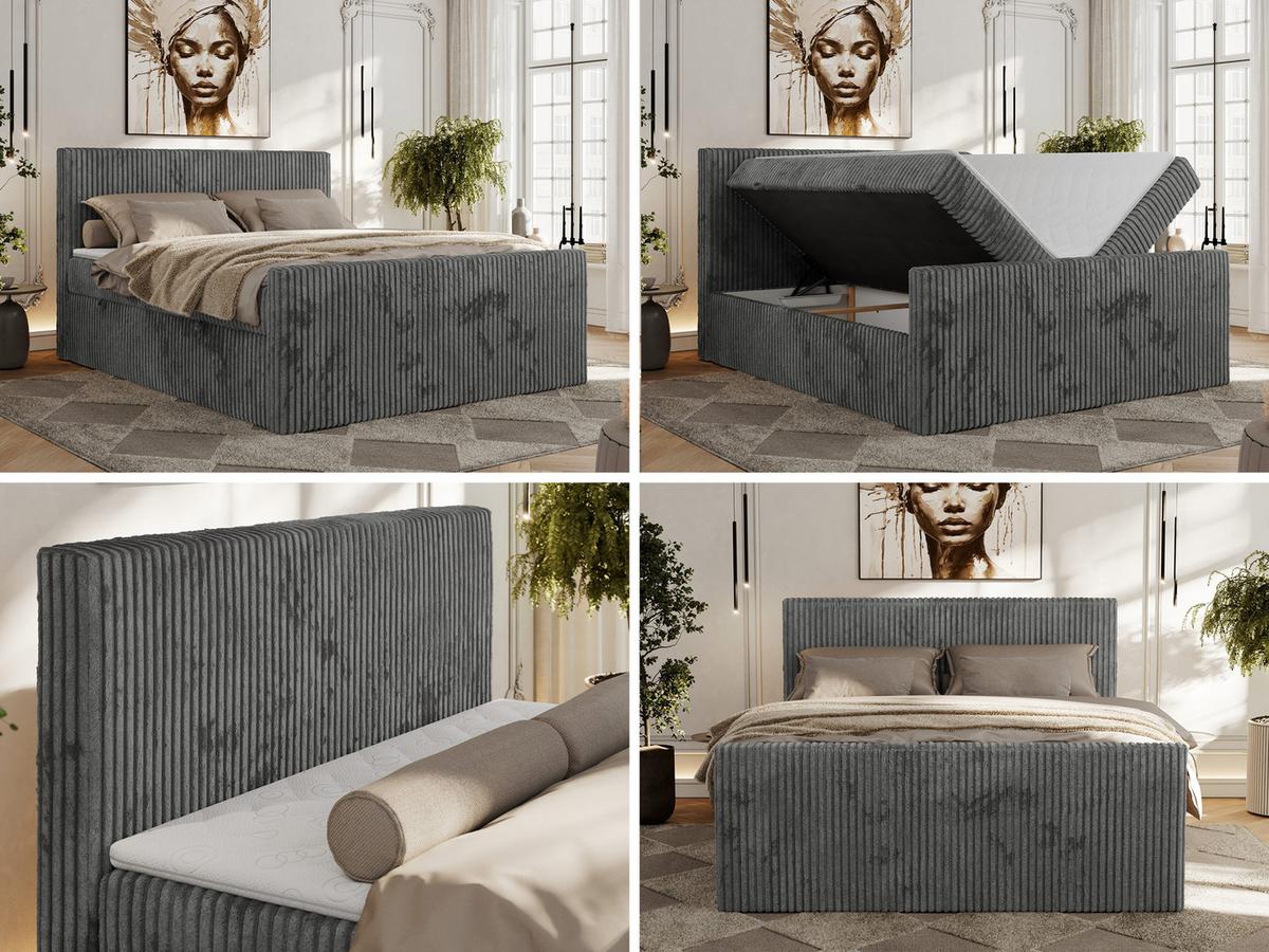 BOXBETT TILIANO DUO 140/200 - Grau Cord - H3 - Grau, Textil (140/200cm) - MKS
