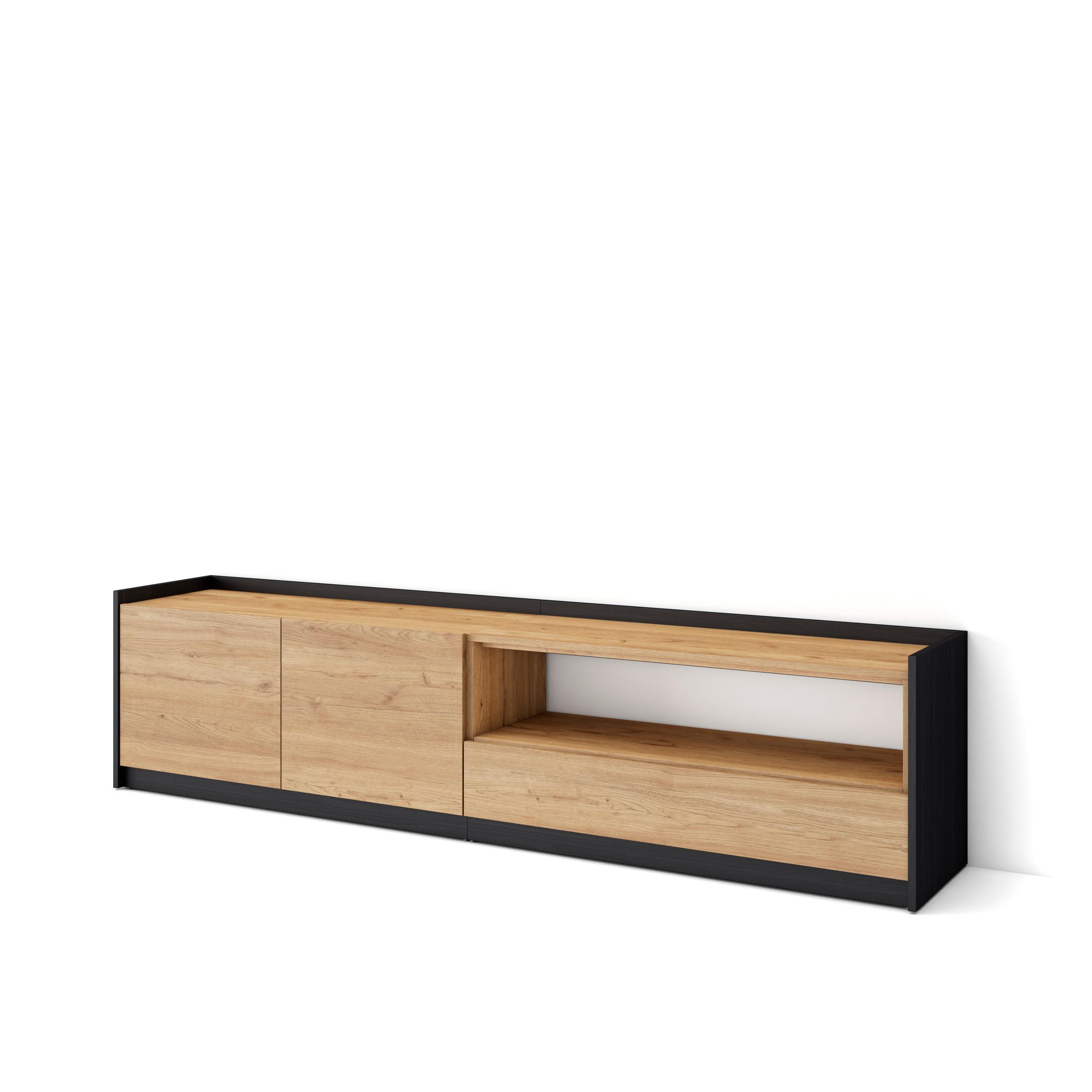 LOWBOARD, Eiche Schwarz, 207/37/50cm - Eichefarben, Holzwerkstoff (207/50/37cm) - Skraut Home
