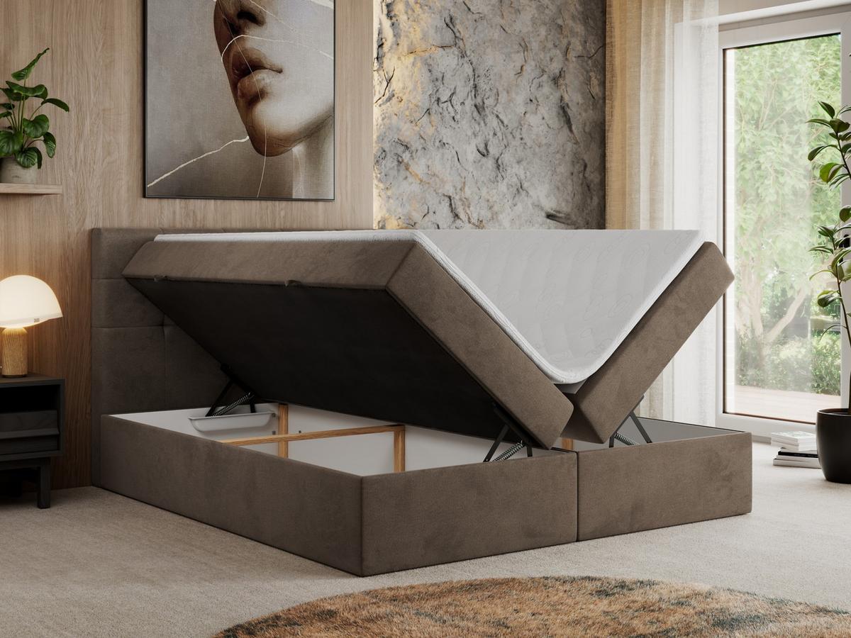 BOXBETT CENTO 140/200 Braun Velvet - H3 - Braun, Holz/Textil (140/200cm) - MKS