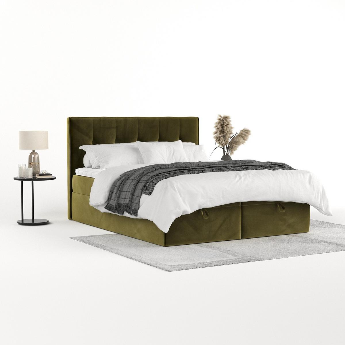BOXBETT Tivra 160/200 cm Olivgrün im Kronos Stoff - Schwarz/Olivgrün, Holz/Holzwerkstoff (160/200cm) - AltaBeds