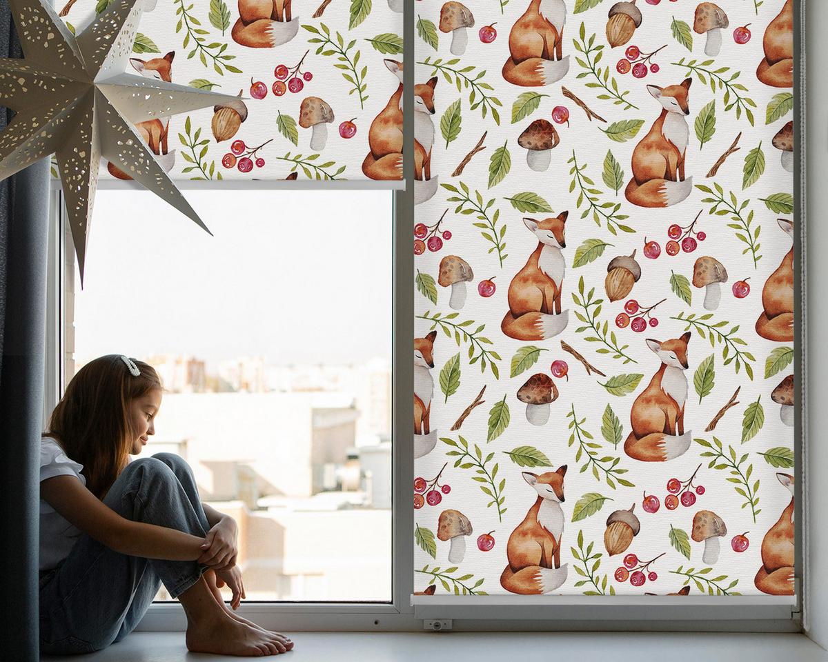 INNENROLLO - Fensterrollo - Rollo - 100x140 cm - Füchse Pilze Blätter - Orange, Kunststoff (100/140/0.5cm) - TULUP