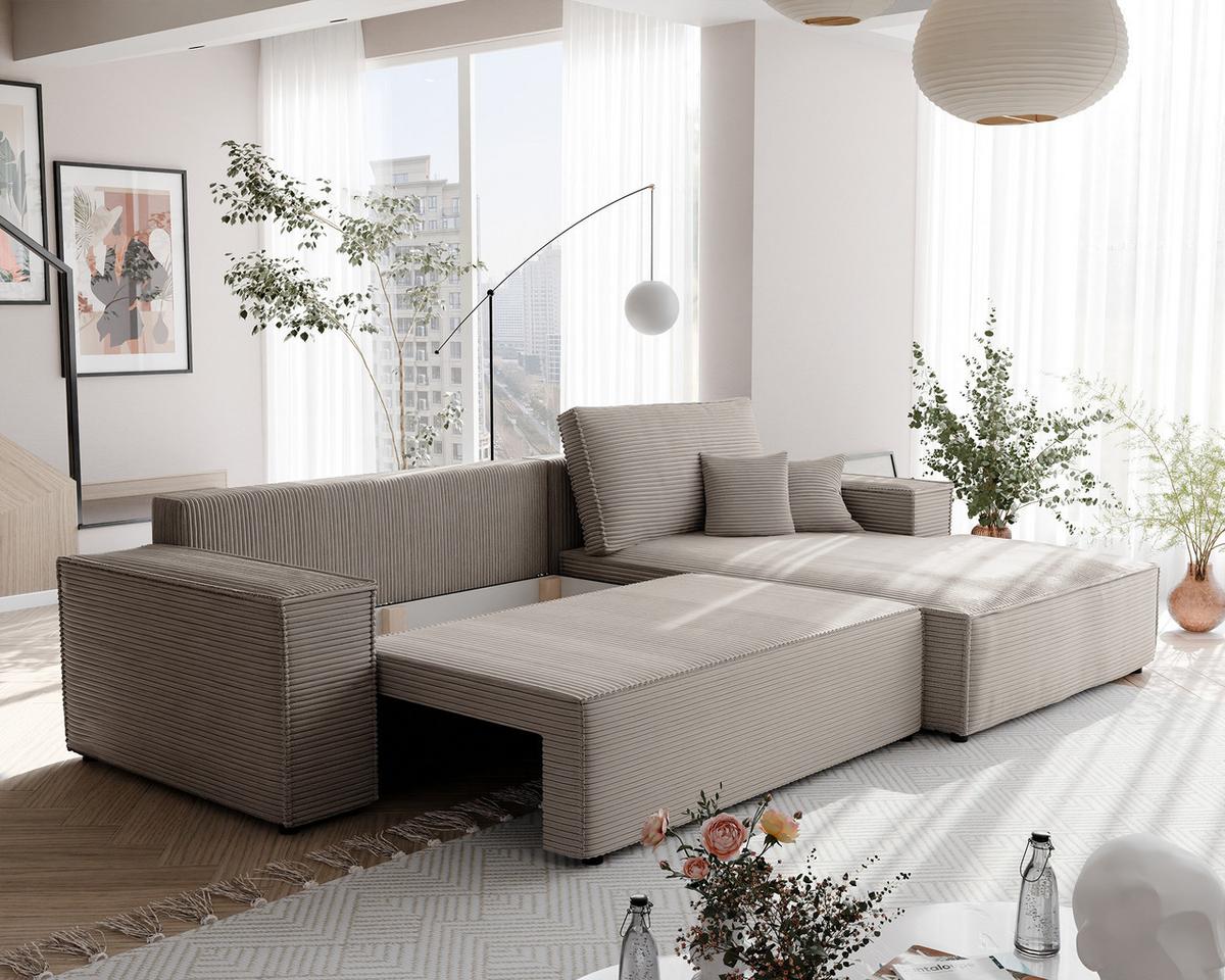 ECKSOFA NOVA Rechts mit Schlaffunktion und Bettkasten Cappuccino - Cappuccino, Kunststoff/Textil (294/185cm) - Idohome