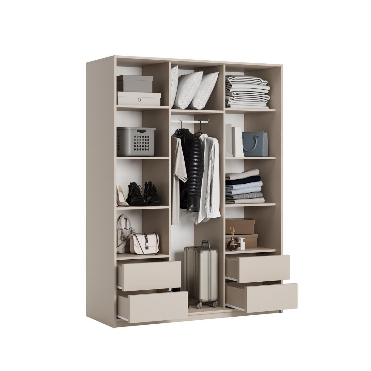 SCHWEBETÜRENSCHRANK NISSE 150/205/60 cm 3-türig Kaschmir - Kaschmir, Holzwerkstoff (150/205/60cm) - MASSENO