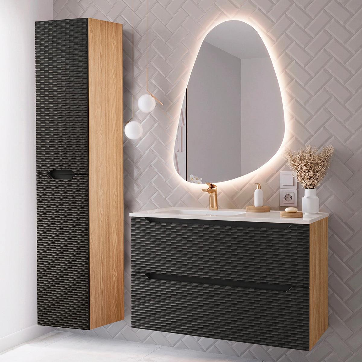 BADMÖBEL 90cm Elora 2er-Set Schwarz und Holz - Schwarz, Holzwerkstoff (90/57/46cm) - Petits-meubles