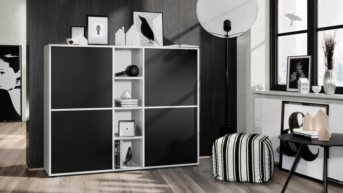 HIGHBOARD Cuba Türen in Schwarz matt - Schwarz, Holzwerkstoff (130.5/105.5/35.5cm) - Vladon