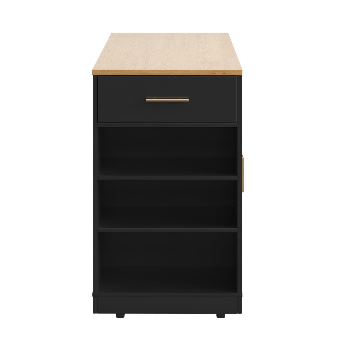 KÜCHENINSEL Schwarz mit Rollen & Mülleimerfach 3 Schubladen - Schwarz, Holzwerkstoff (120/92/50cm) - Urban Meuble