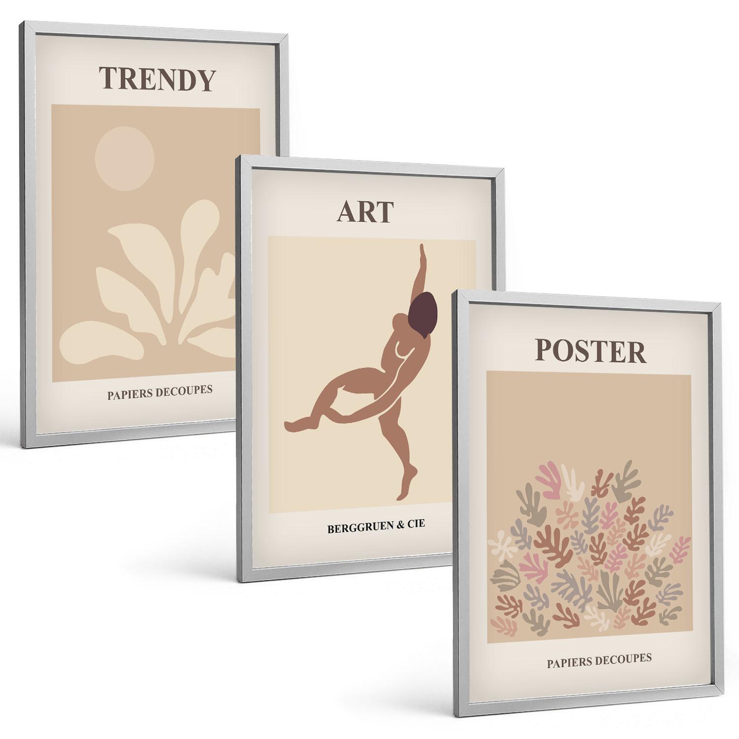BILDER SET 3er Set - 40x60 cm Silberner Rahmen - Matisses abstrakte Formen - Silberfarben, Kunststoff (40/60cm) - TULUP