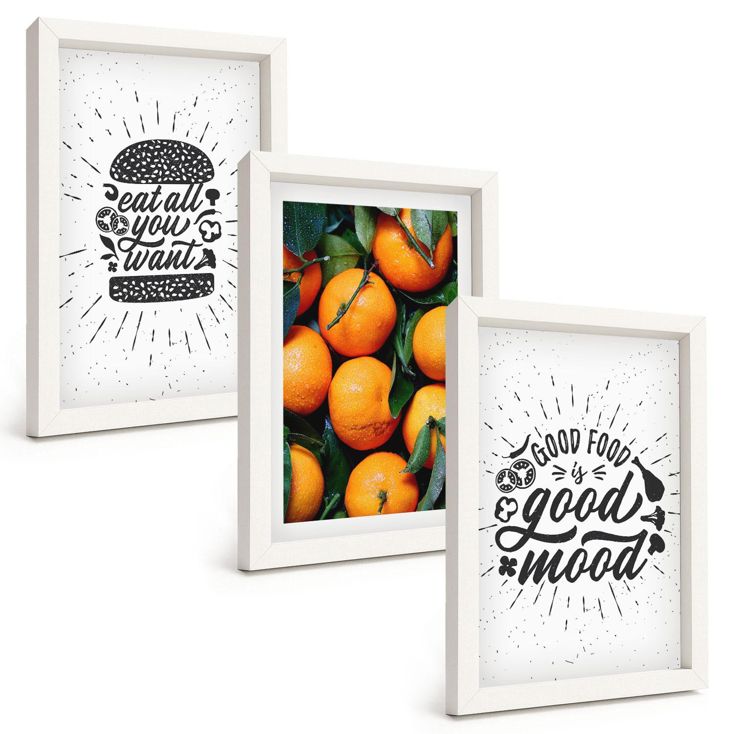 BILDER SET 3er Set - 20x30 cm Weißer Rahmen - Juicy Oranges Kitchen - Weiß, Kunststoff (20/30cm) - TULUP