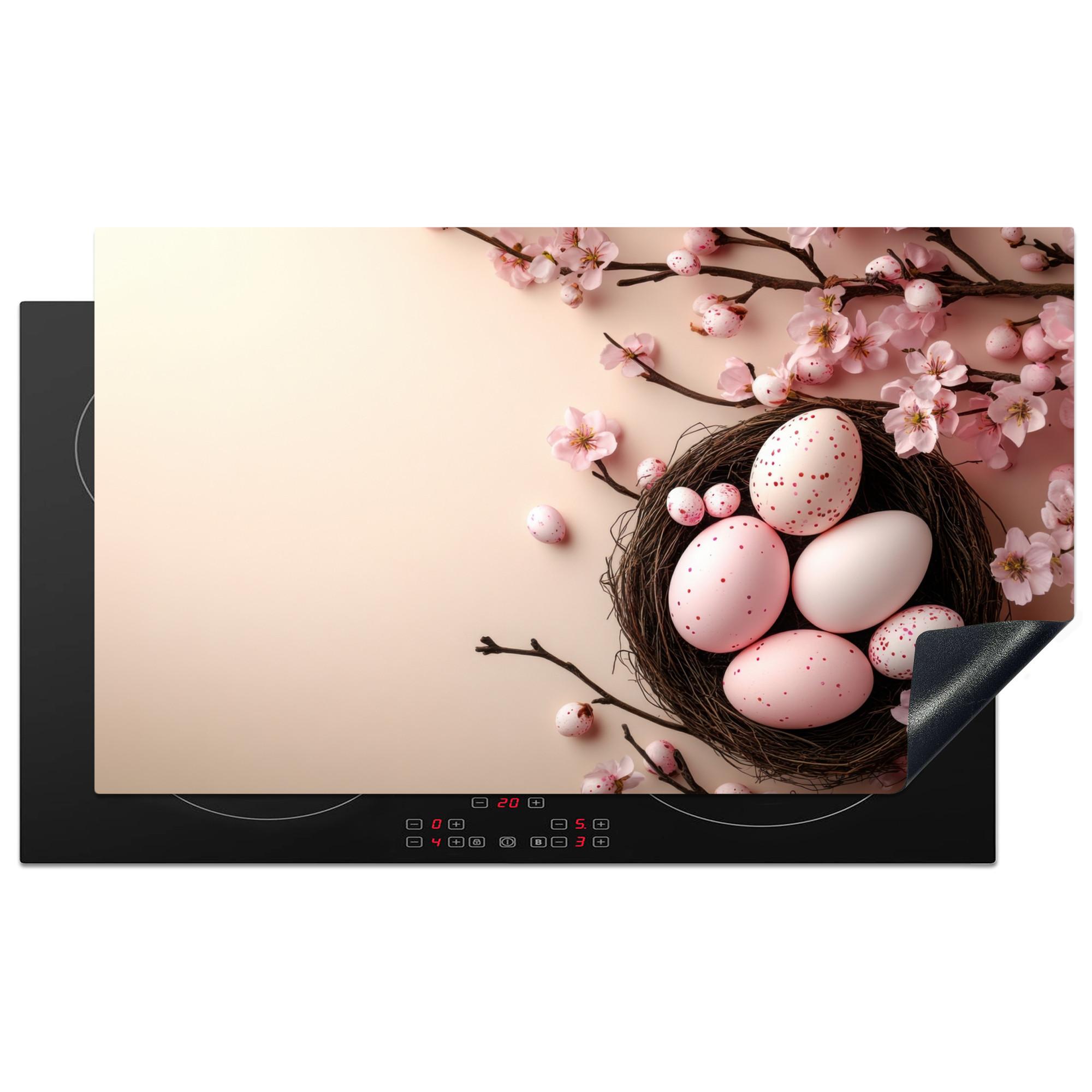 HERDABDECKPLATTE Rosa - Blüten - Eier Induktionsschutz 91.6x52.7 cm - Hellrosa, Kunststoff (91.6/52.7/0.2cm) - MuchoWow