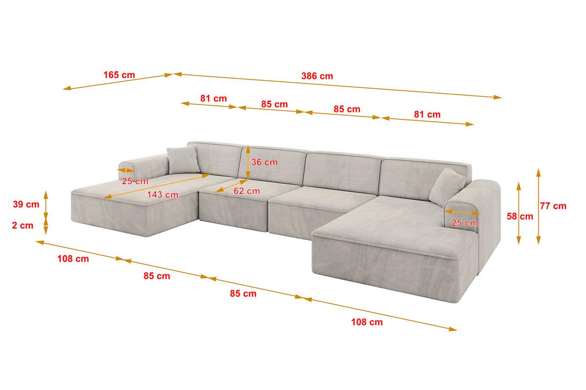WOHNLANDSCHAFT IREA-U2-v3 386x165x77 Hellbraun Samt - Hellbraun/Schwarz, Holzwerkstoff/Kunststoff (386/77/165cm) - ALTDECOR