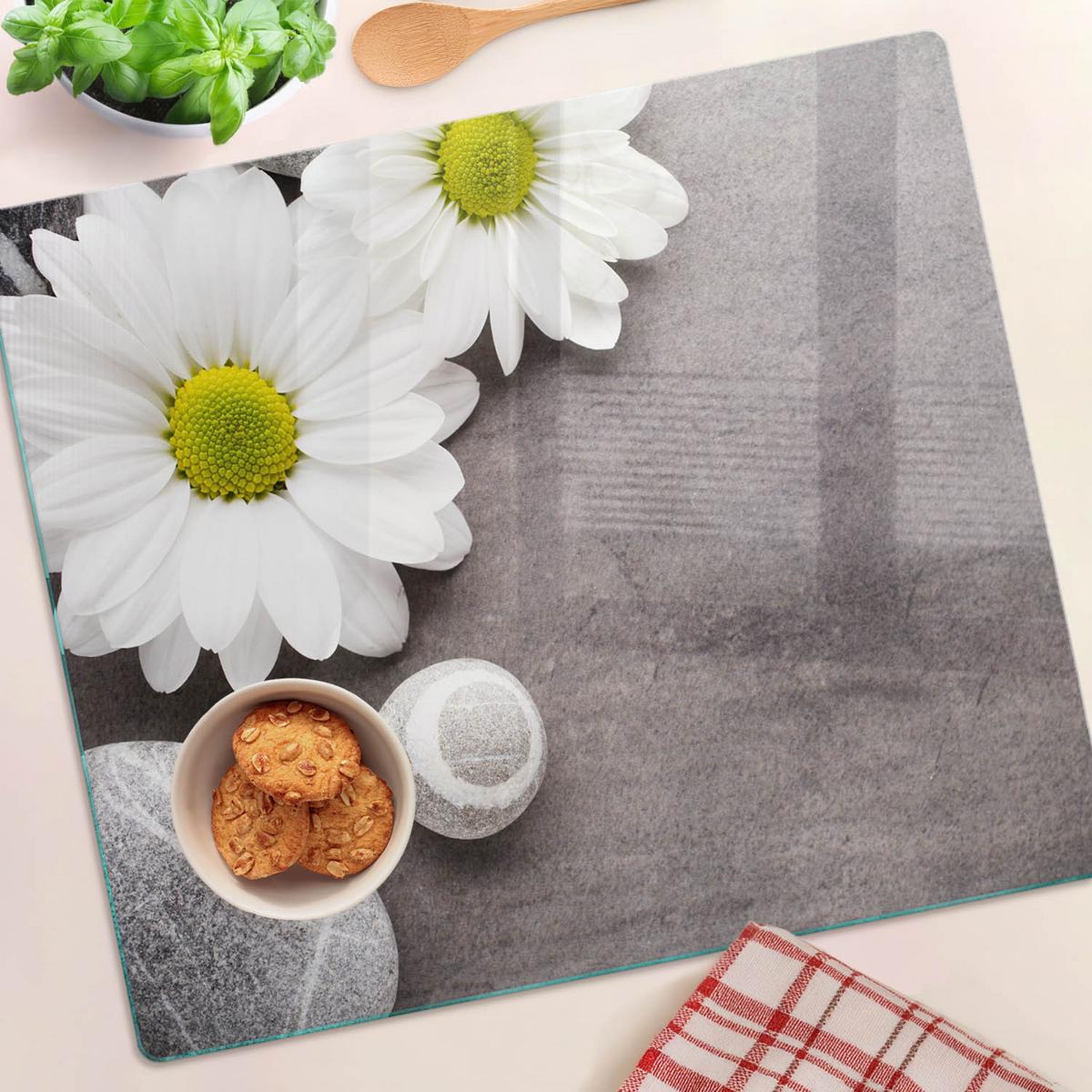 GLASPLATTE 60x52 cm Gerbera - Weiß, Glas (60/0.4/52cm) - TULUP
