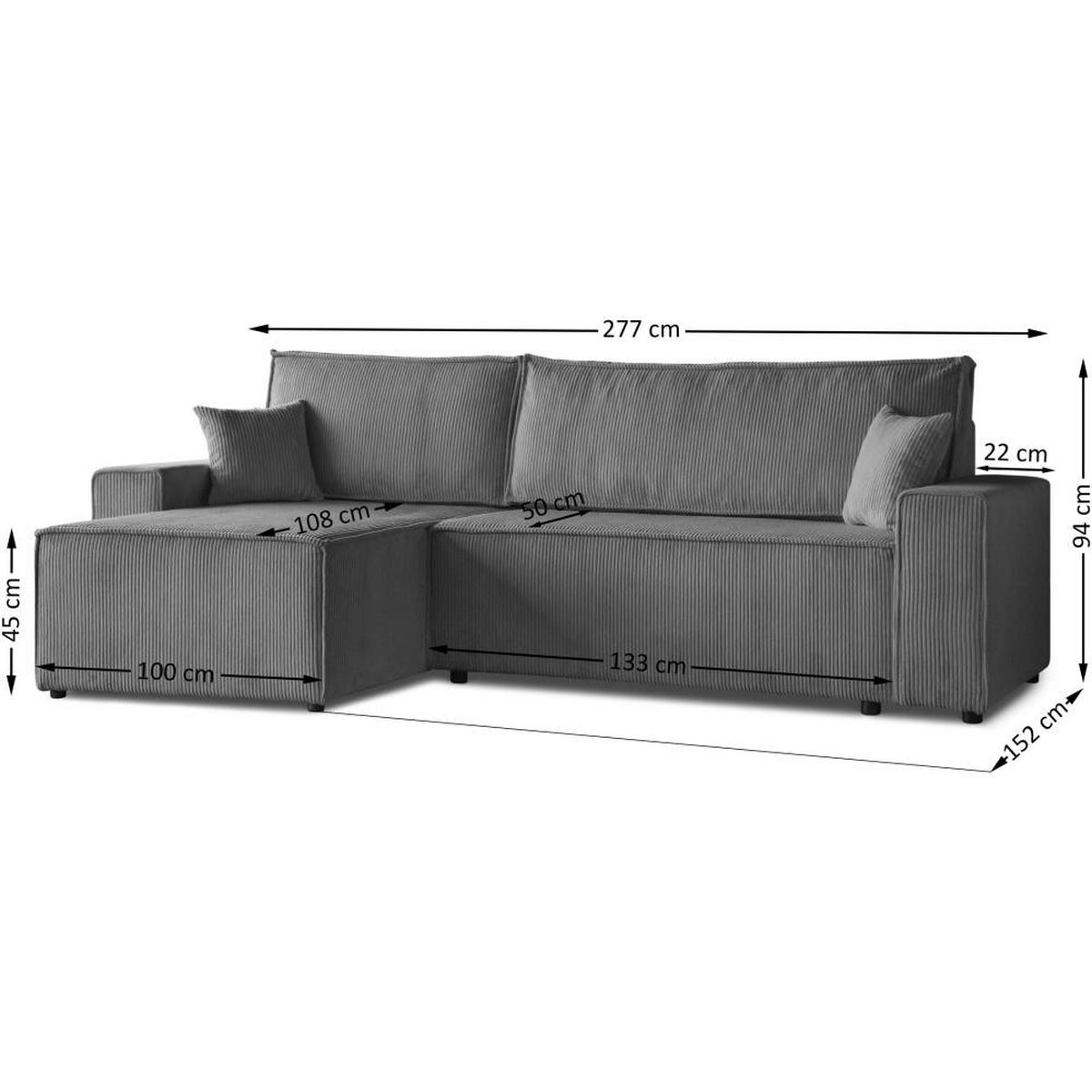 ECKSCHLAFSOFA mit Schlaffunktion Hektor, 277 cm, Ottomane 100 cm, grau - Schwarz/Grau, Kunststoff/Textil (277/152cm) - Beautysofa