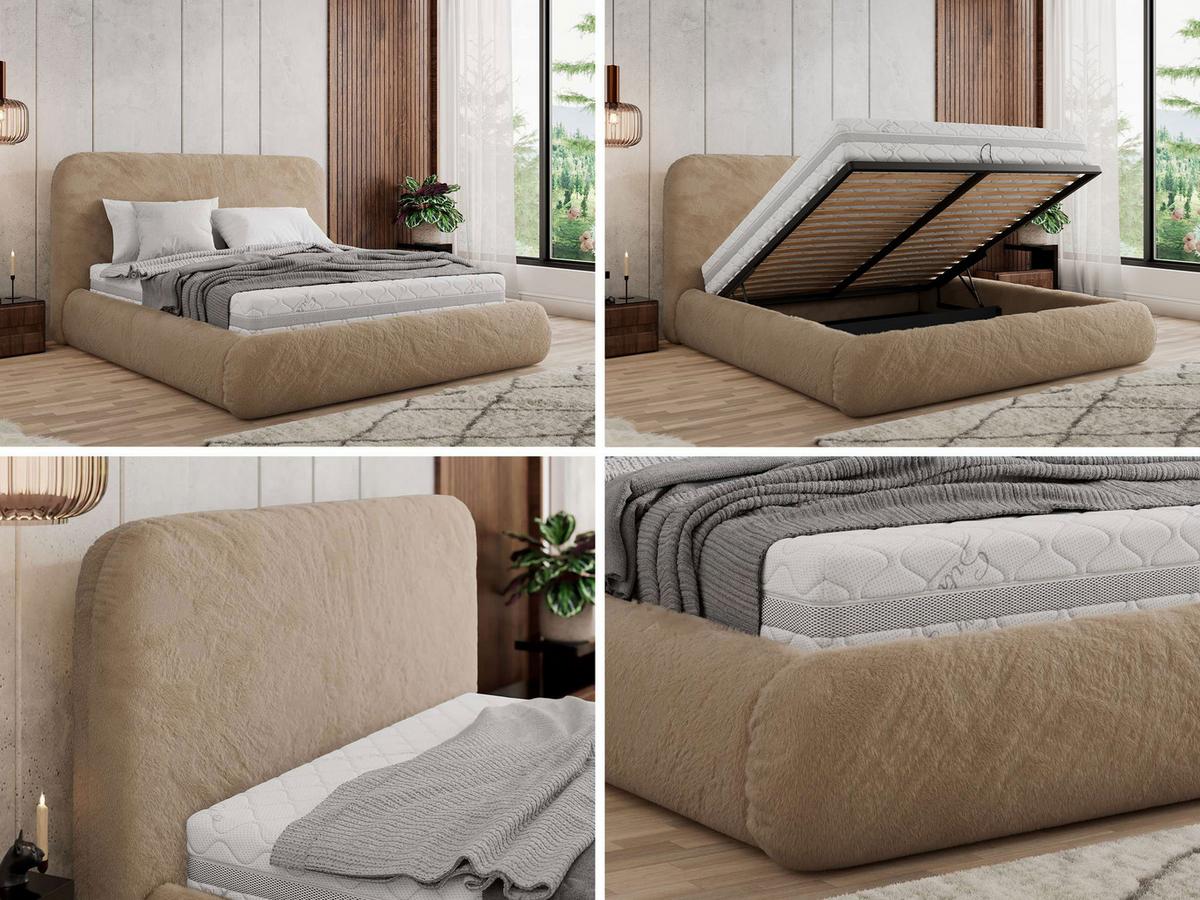 POLSTERBETT BENEA CLASSIC 180/200 - Beige Plüsch - Multipocket-Matratze - Beige, Textil (180/200cm) - MKS