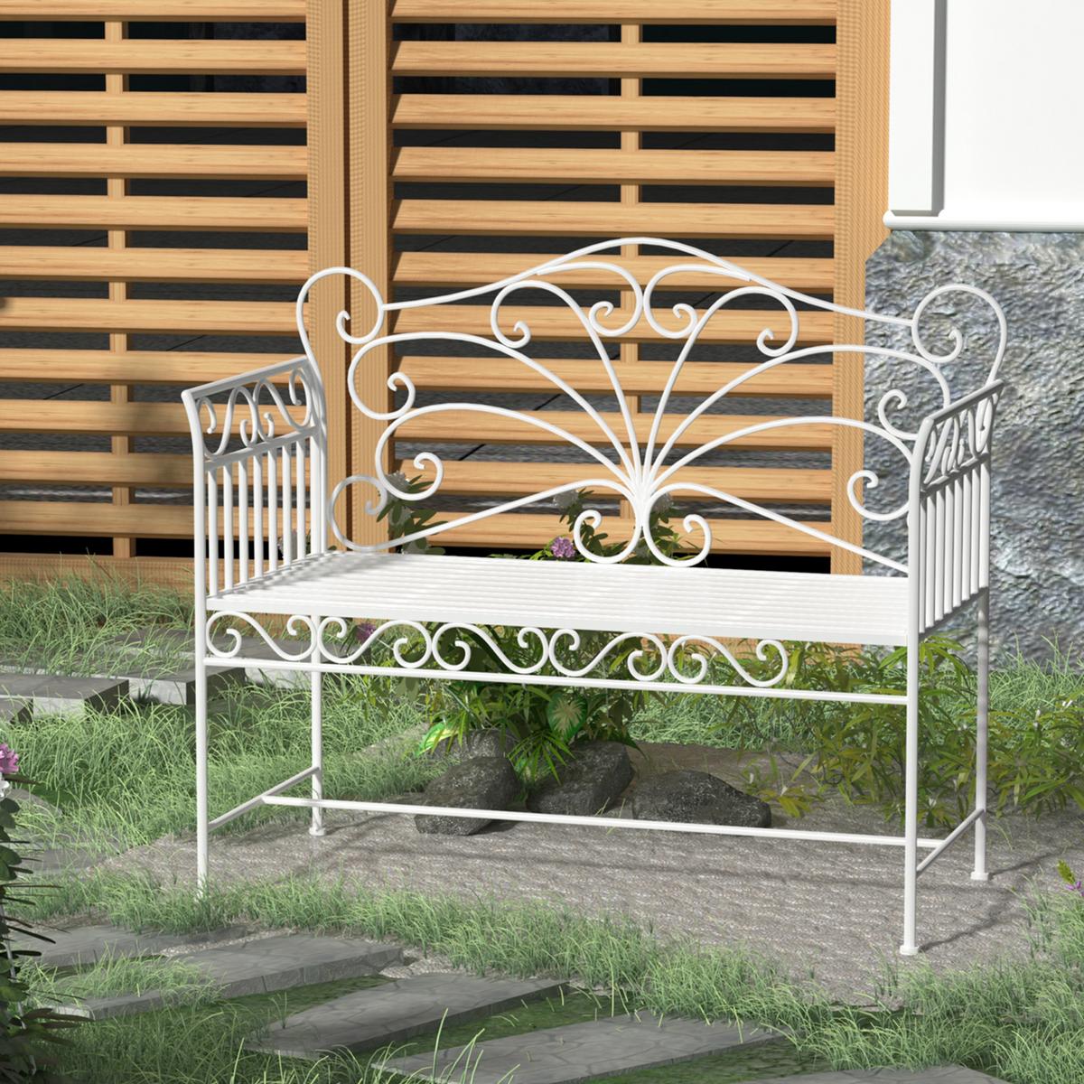 GARTENBANK Sitzbank Blumenbank Parkbank Gartenmöbel 2-Sitzer Metall Weiß - Weiß, Metall (50/96/113.5cm) - Outsunny