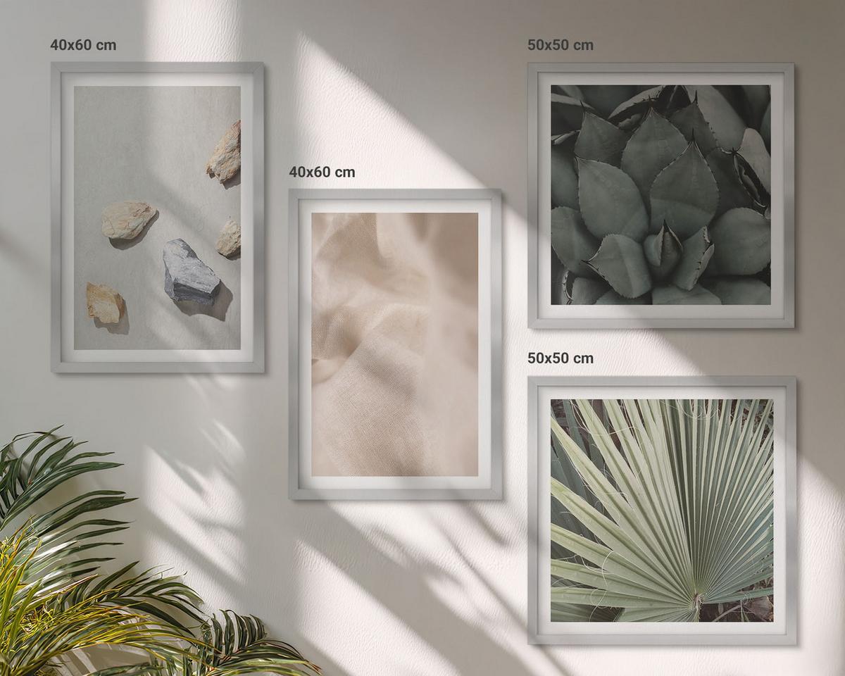 BILDER SET 4er Set - 50x50 cm & 40x60 cm Silberner Rahmen - Steine, Holz, Stofftexturen - Silberfarben, Kunststoff (50/50cm) - TULUP
