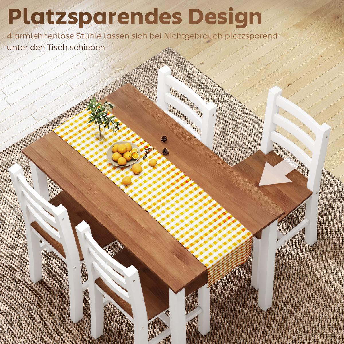 ESSGRUPPENSET, Esstisch, 4 Stühle, Esszimmerset, Kiefernholz, Braun+Weiß - Braun/Weiß, Holz (65/75/108cm) - HOMCOM