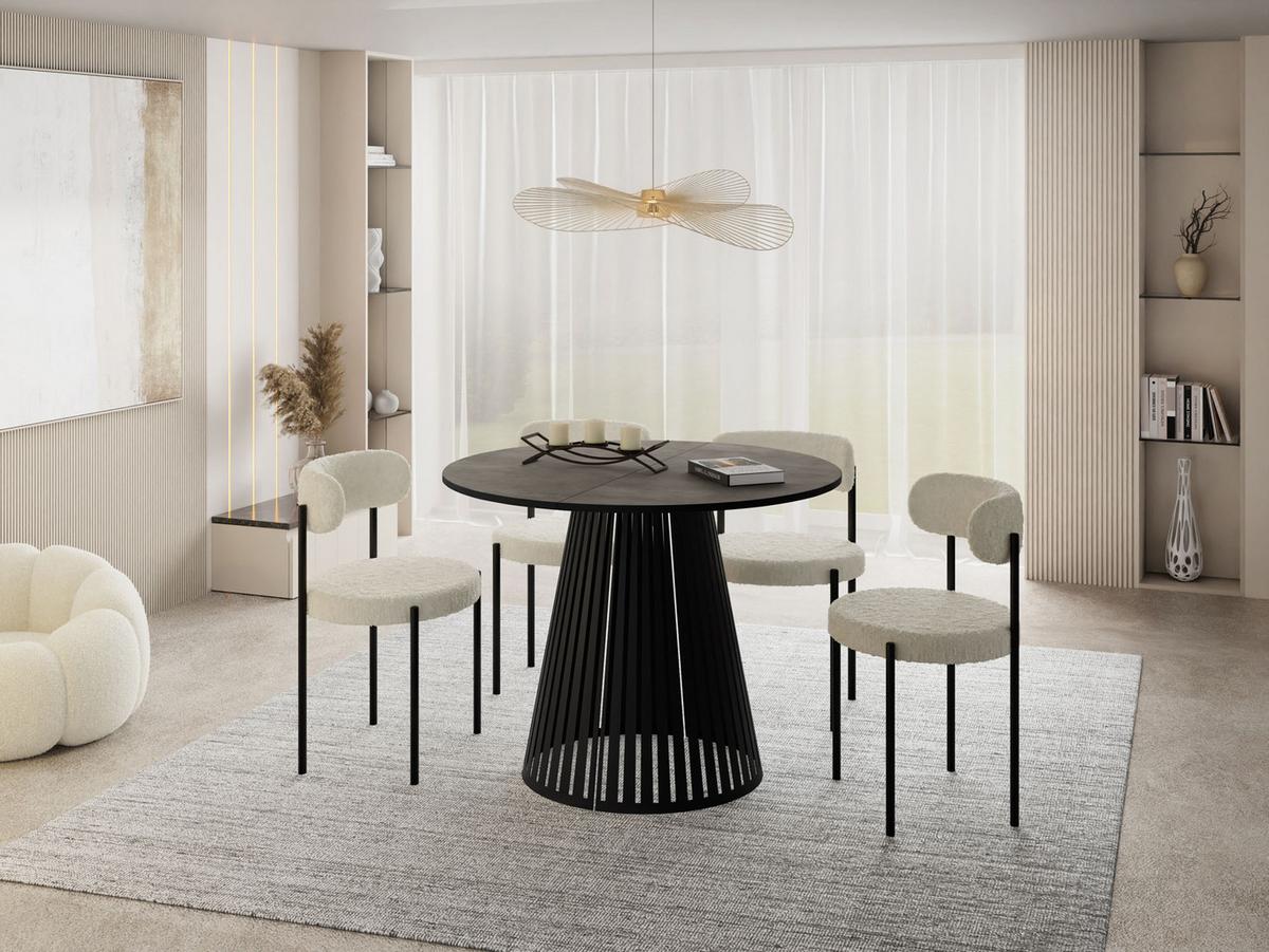 ESSTISCH Naro rund ausziehbar mit Schwarzem Lamellen-Metallgestell, Beton-Optik Dunkelgrau 100-180/100/76 cm - Dunkelgrau/Schwarz, Holzwerkstoff/Metall (100/176/76cm) - WFL GROUP